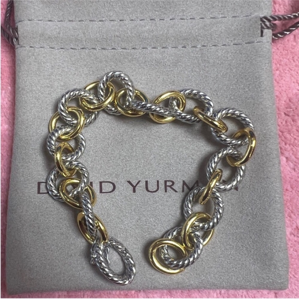 David Yurman Two-Tone Gold and Silver Rope Link Bracelet 19cm